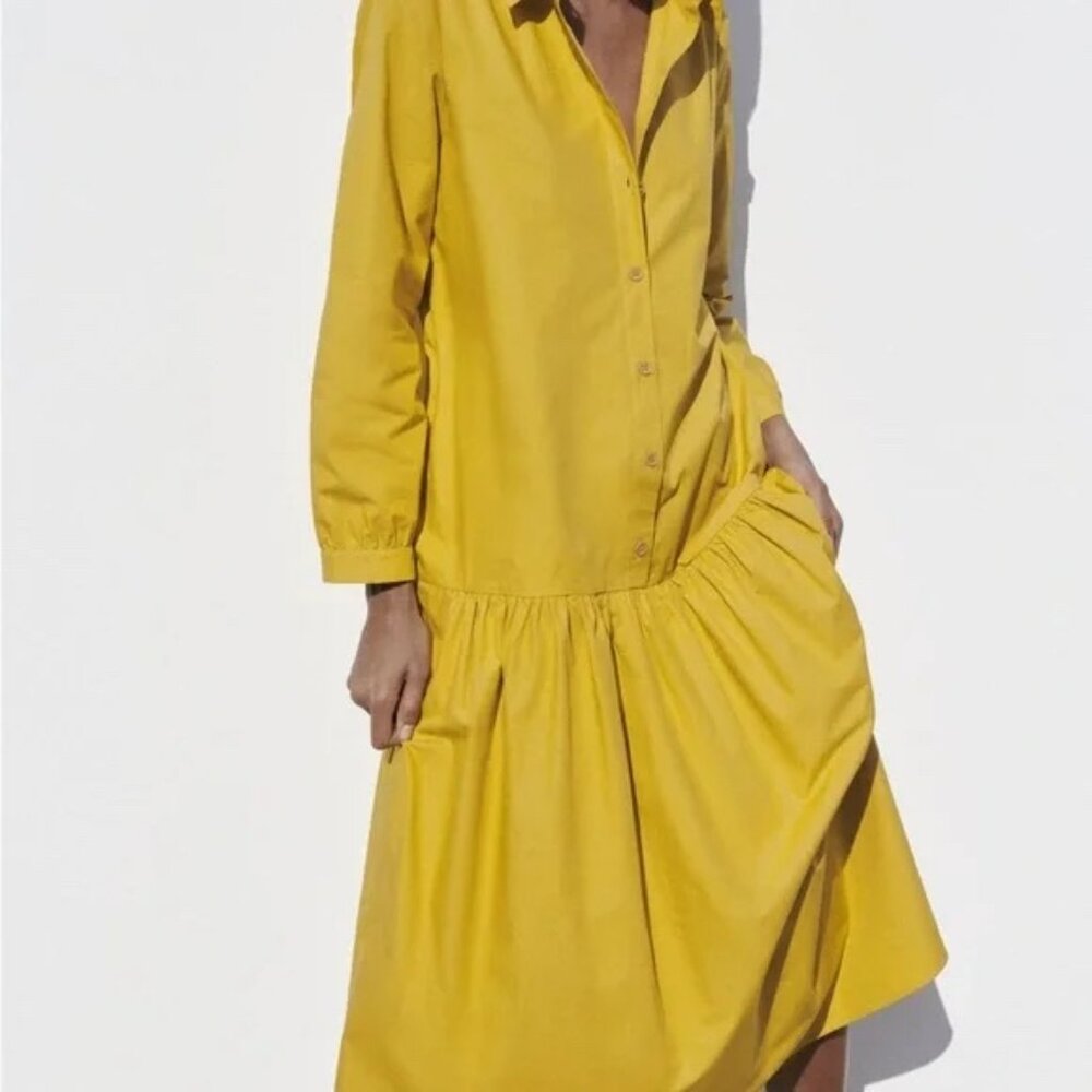 Women's Zara Poplin Yellow Maxi Dress Size M
